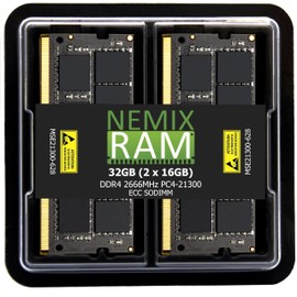 NEMIX RAM 32GB (2X16GB) DDR4 2666MHZ PC4-21300 2Rx8 1.2V 260-PIN ECC Unbuffered SODIMM NAS Memory KIT Compatible with Synology RackStation RS822RP+