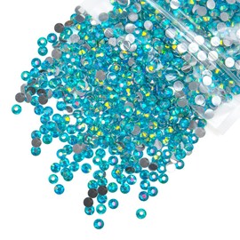qiipii 620PCS 6mm Blue Zircon AB Resin Crystal Rhinestones for Crafting Flatback Stones Bulk SS30 Non-Hotfix Teal Blue Diamonds Crystal Gems Charms for Nails Face Eyes Makeup Tumblers Bottles Crafts