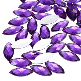 MECCANIXITY 50 Pcs Acrylic Horse Eye Gems, Dark Purple Rhinestones 20x9mm Flat Back Gems Flat Back Crystal Rhinestones Bulk Gems for Crafting Rhinestones for Clothes Crafting Bedazzling Nails