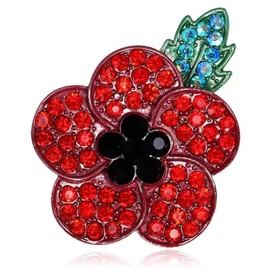 Red Poppy Brooch Pin Enamel Badge Ribbon Flowers Green Leaf Lest We Forget Legion Remembrance Day Peace Metal, Metal