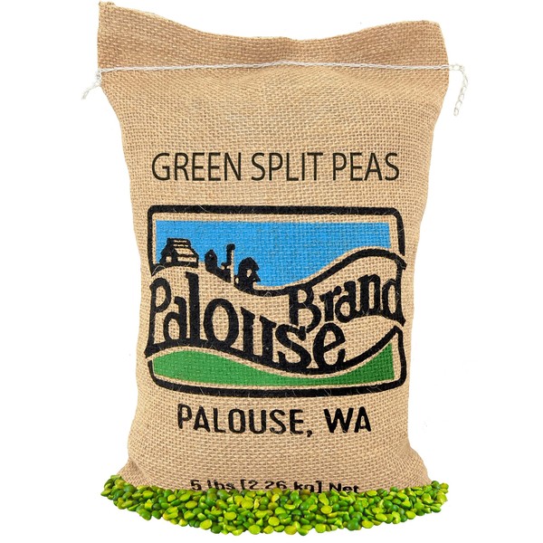 Green Split Peas | 5 LBS | 100% Desiccant Free | Family Farmed in Washington State | Non-GMO | Good Source of Protein | 100% Non-Irradiated | Kosher | Field Traced | Burlap Bag