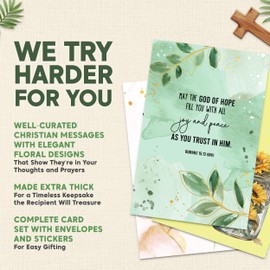 Decorably 24 Pack Gold Foil 4x6in Assorted Christian Thinking of You Cards Religious with Envelopes & Stickers, 24 Floral Designs Religious Thinking of You Cards with Envelopes, Printed Message Inside