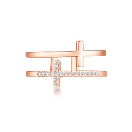 LOVPEPY To My Daughter/Granddaughter Ring "Pray Through It" Faith Over Fear,925 Sterling Silver Double Cross Ring With AAA Zirconia to My Daughter or Granddaughter Mom Religious Baptism Ring Gifts Jewelry