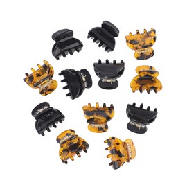 Claw Hair Clips Jaw Clamps - 12PCS Small Hair Claw Jaw Clamp for Thin Hair Styling Accessories Classic Hair Clamp for Women Girls (Black+Leopard)