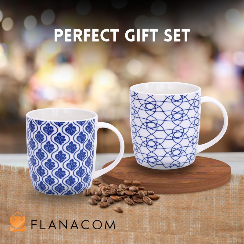 Flanacom Set of 4 Boho Coffee Cups, Large Oriental Design