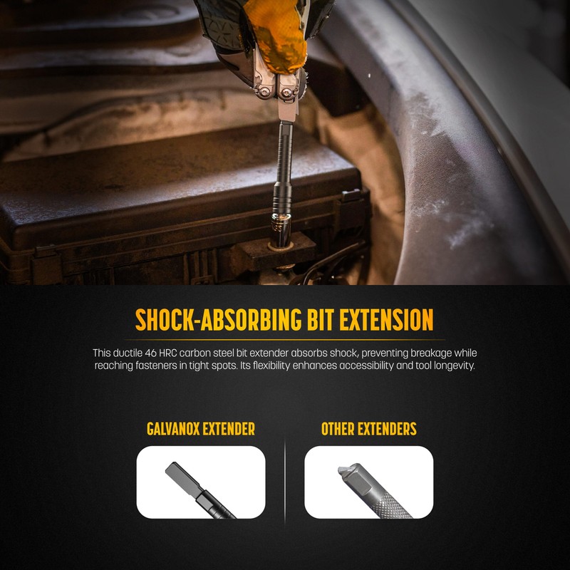 Galvanox Flat-End Bit Extender and Ratchet Driver Set, Designed for