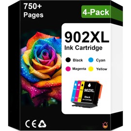 Eficazink 902XL High Yield Ink Cartridges 4-Pack| Works with Printer Series: OfficeJet 6951 6954 6958 6962; OfficeJet Pro 6961 6968 6970 6971 6975 6978 Printers