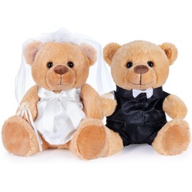 BRUBAKER Teddy Bear Wedding Couple - Bride and Groom Teddy Set - Wedding and Engagement Gift - Wedding Gift for Bride and Groom - Cuddly Toys with Suit and Wedding Dress - 9.8 inches
