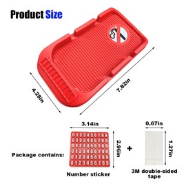 Car Dashboard Anti-Slip Mat Cell Phone Holder, Double-Groove Sticky Gripping Gel Pad with Number Plate, Multifunctional Car Dashboard Sticky Pad Mat for Navigation Cell Phone Sunglass Keys (Red)