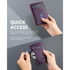 VULKIT Credit Card Holder RFID Blocking Slim Leather Wallet Anti Scan Bank Card Holder Quick Access with 10 Slots (Cross Purple)