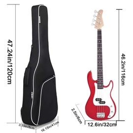 TBACW Bass Guitar Case Gig Bag, 0.4" Thick Padding