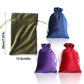 TSHAOUN 4 Pieces Package Soft Velvet Gift Bags, Velvet Drawstring Bag, velvet gift bags, jewellery pouches,13x20 cm Velvet Drawstring, Reusable Drawstring Storage Pouch Jewellery Crystal Bags (4 PCS)