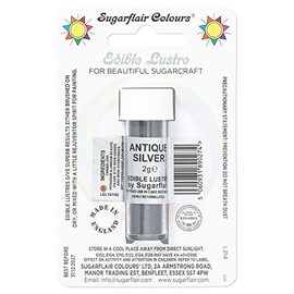 Sugarflair Antique Silver Edible Lustre Dust (E171 Free), Add a Lustrous Shine to Cakes or Decorations. Brush On or Add Rejuvenator to Create Eye-Catching Edible Paint- 2g