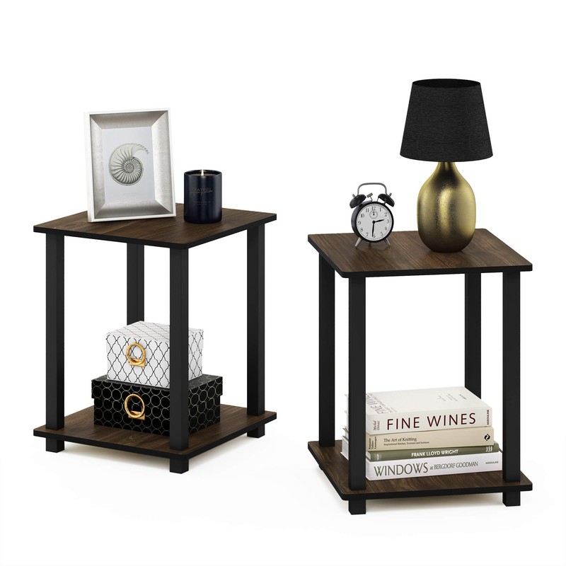 Furinno Simplistic End Table, Columbia Walnut/Black