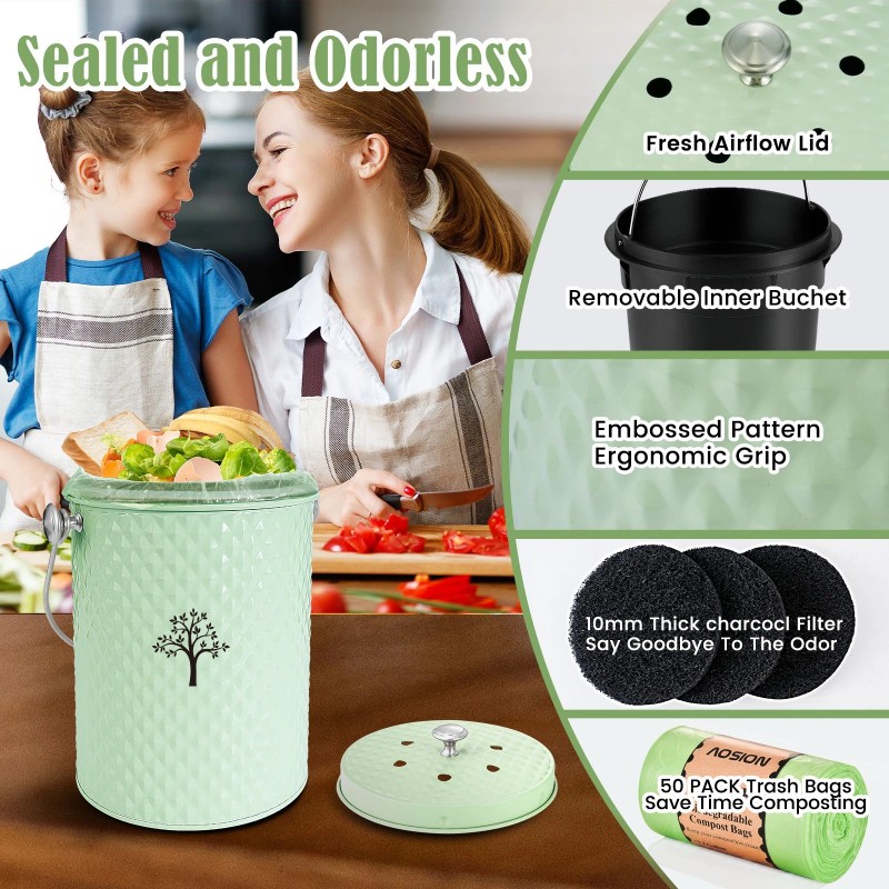 ARC Countertop Compost Bin Kitchen,Odor Resistant Indoor Compost Bin with
