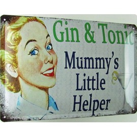 Metal Sign 20 x 30 cm Gin & Tonic Mummy's Little Helper Vintage Tin Sign Bar Retro
