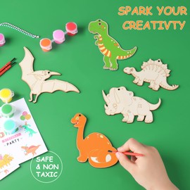 JOTIKO 12 Pack Dinosaurs Keychain Painting Kits – Dinosaur Party Favors Wood Arts and Crafts for Kids, Birthday Goodie Bag Filler Pinata Stuffers Exchange Gifts Classroom Prize Art Supplies Toys
