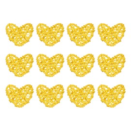 MECCANIXITY 12Pcs Heart Shaped Rattan Ball Vase Filler Natural Rattan for Valentine's Day Decoration Wedding Home Decoration Yellow 2 in