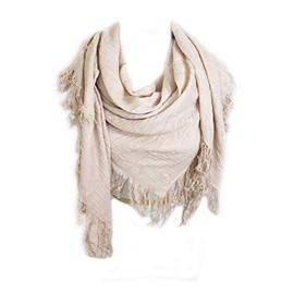 aesthetinc Solid Color Oversized Shredded Fringe Square Shape Scarf Wrap Shawl with Wool (Ivory)