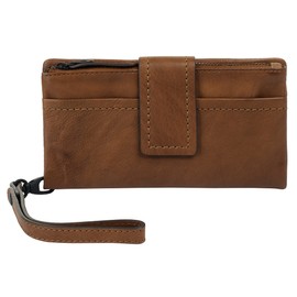 X-ZONE 021049 Genuine Leather Women's RFID Wallet with Hand Strap Leather Wallet with Coin Compartment Card Holder with Outer Compartment, Cognac
