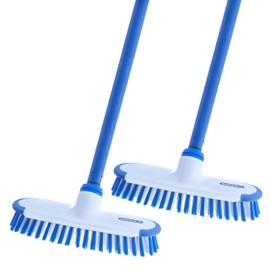 Superio Deck Scrub Brush with Long Handle 48 Inches, Heavy Duty Stiff Bristles Grout Scrubber with Scraper - Cleans Hot Tub, Swimming Pool, Granite Tiles, Bathroom, Patio, Kitchen, Wall and Deck, (2)