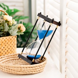 Large Sand Timer, Hourglass Timer 60 Minutes,Vintage Wooden Hour Glass Timer,Modern Home Kitchen Office Decoration (Blue)