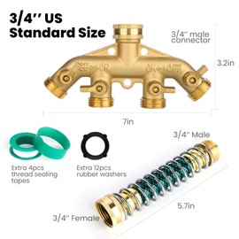 Twinkle Star 4 Way Heavy Duty Brass Garden Hose Splitter,3/4" Garden Hose Fitting Quick Connectors Female and Male, 1 Teflon Tape & 6 Rubber Washers for Garden Hose Adapter Connections
