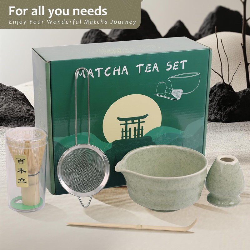 5PCS Match Whisk Set, Matcha Bowl with Spout, Matcha Whisk