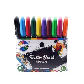 Spektra Textile Brush Markers – Set of 10 Permanent Fabric Markers with Brush Tip – Wash-Resistant Ink, Ideal for Clothing, Crafts & DIY Projects
