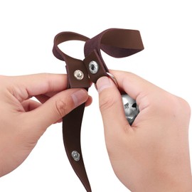 CATHYLIFE Leather Dog Doorbells for Door Knob/Potty Training/Go Outside, Length Adjustment Copper Dog Bell, Housetraining Hanging Bell, Dark Brown Leather Silver Bells