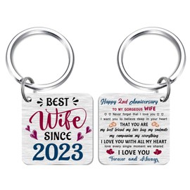 FALOGI 2nd Wedding Anniversary Keyring for Wife, Happy 2nd Anniversary Wife, Best Wife Gifts Since 2023