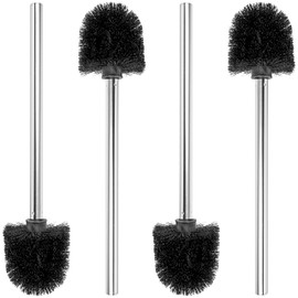 Premium Toilet Brush Set, 4 Pieces, in Black, Stainless Steel Handle, Diameter 8 cm Brush Head, 26 x Diameter 1.5 cm Bar Handle with M14 Internal Thread, Removable Toilet Brush Head, Toilet