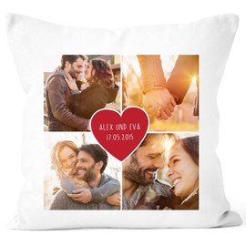 SpecialMe® Fotokissen Kissen-Bezug mit Foto-Collage Bedrucken Lassen Fotogeschenk Liebe Valentinstag Collage Herz weiß 40cm x 40cm
