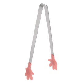 HARFINGTON Mini Food Tongs 5.67" Hand Shape Stainless Steel with Silicon Tips Small Cooking Tongs Kitchen Food Tongs Serving Tongs for Cooking Grilling BBQ Barbecue Kitchen, Coral Pink