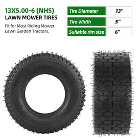 AR-PRO (2-Pack) 13X6.50-6 Lawn Mower Tires, Replacement 13X6.5-6 Smooth Tractor Turf Tire, 4 Ply Lawn Mower Tire Tubeless 480lbs Load Capacity, Fit for Most Riding Mower, Lawn Garden Tractors