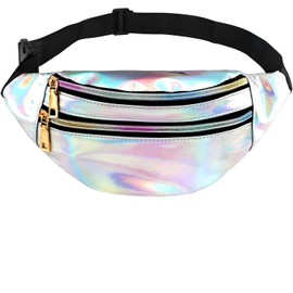 YSTrillion Bum Bag Fashion Women Men Glitter Sport PU Leather Waterproof Reflective Waist Bag with Adjustable Strap for Everyday Hiking Sports Belt Bag, silver