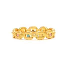 Pura Vida Rings Enamel Mariner Chain Statement Ring Boho Jewelry - Gold, Size 9