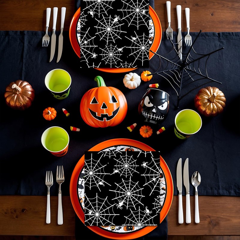 60 Pack Halloween Spider Web Paper Napkins – 13 x