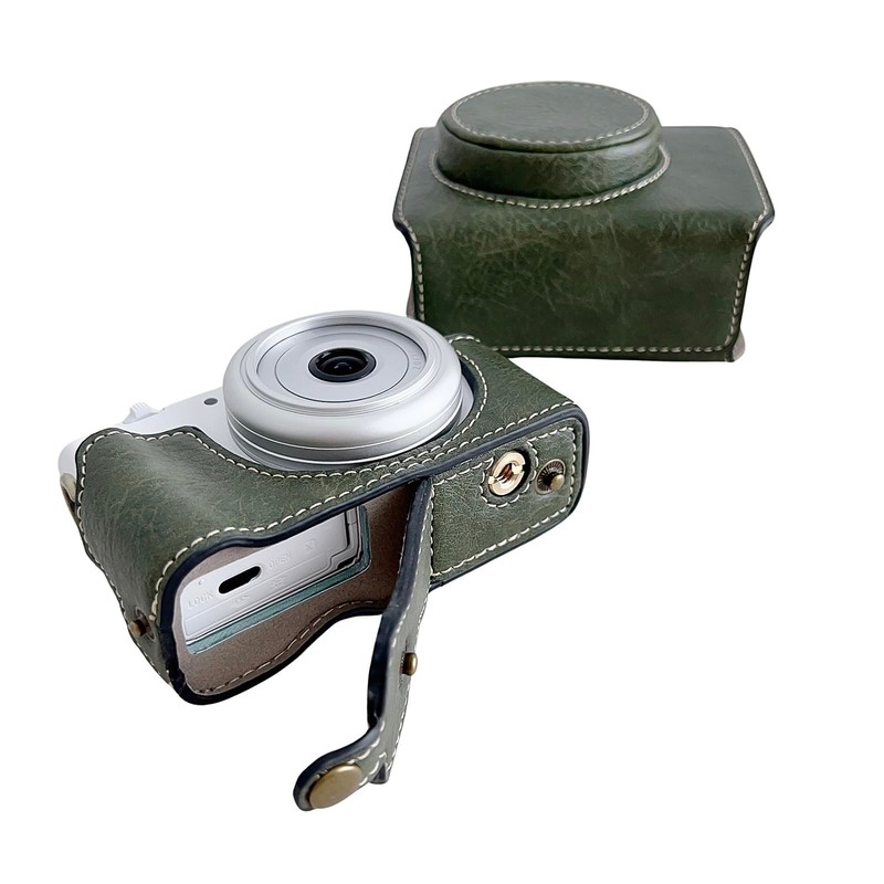 Kameratasche, Premium-PU-Leder-Aufbewahrungsbox, Verstellbarer, Abnehmbarer Riemen, Kamera-Schutzhülle (Green)