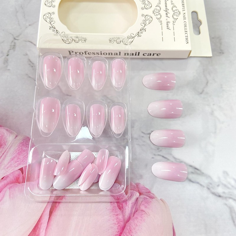 Pink Gradient Press on Nails Medium Oval Glue on Nails