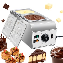1000W Electric Chocolate Tempering Machine, Commercial Chocolate Melter with 2 Cylinders, Water Bath Heating, Adjustable Thermostat & Indicator Light, Stainless Steel Chocolate Warmer