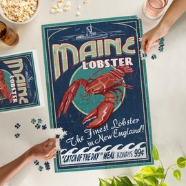 Lantern Press 1000 Piece Jigsaw Puzzle, Maine, Lobster, Vintage Sign
