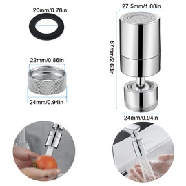 Dfuqanb Tap Attachment, 360 Degree Tap Attachment, Tap Aerator, 360° Rotatable, Tap Water Saver, Chrome M22 - M24 Brass Tap Aerator, for Kitchen/Bathroom Tap