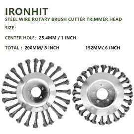 IRONHIT 6 Inches + 8 Inches Inch Steel Wire Trimmer Head, Weedeater Wheel Brush Cutter, Trimmer Blade Head for Weedeater, Compatible with Husqvarn, Sthl, with 25.4mm/1inch Arbor (6 inches + 8 inches)
