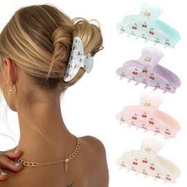 4Pcs Large Acrylic Clips - Big Non-Slip Banana Barrettes for Thick Hair, Strong Hold Jaw Clips for Women Girls