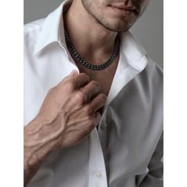 Hoyazvet Chain for Mens Black Necklace 10mm 22 inch Cuban Link Chains Men's Gift