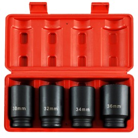 Acymner 1/2" Drive Deep Spindle Axle Nut Impact Socket | 4 PCS Metric Axle Nut Socket Set, CR-MO, 12 Point Design, 30,32,34,36mm, 1/2 Inch Heavy Duty Deep Impact Socket Set