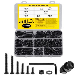 153 Pcs M8 Screws Set, M8 Bolts and Nuts Set, M8 Button Head Bolts Set, Nuts and Bolts Assortment Kit, Black Hex Socket Button Head Screws, Round Head Machine Screws and Nuts Set, with Hex Wrench