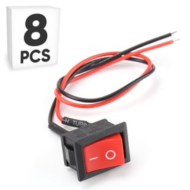 8-Pack Pre-Wired Rocker Toggle Switch with 15mm Wire, ON/Off SPST 2Pin Heavy Duty 10A Boat Switches for Home Auto Car Marine Boat, KCD1-101, Red