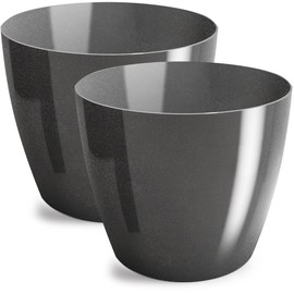 PECZEKO Flower Pot Shiny Plastic Planter Decorative Pot for Large and Small Plants, Set of 2 Flower Pot, Flower Pot Herb Pot, Graphite, Diameter 20 cm